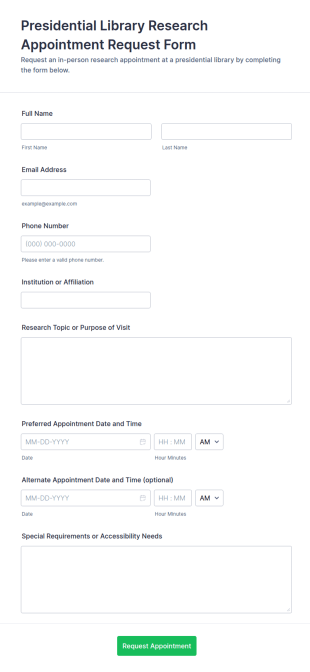 Presidential Library Research Appointment Request Form Template