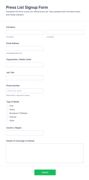 Press List Signup Form Template
