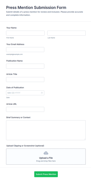 Press Mention Submission Form Template