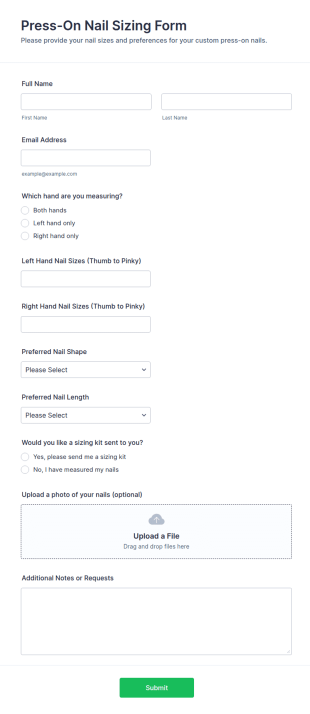 Press On Nail Sizing Form Template