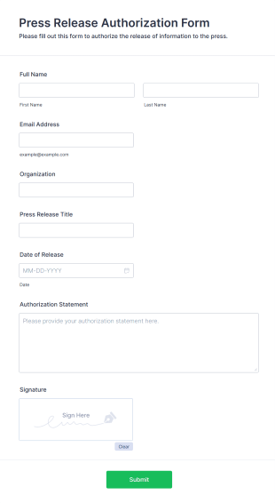 Press Release Authorization Form Form Template