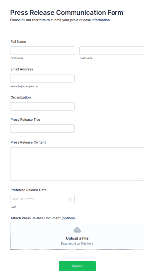 Press Release Communication Form Template
