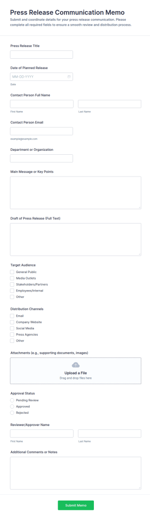 Press Release Communication Memo Form Template