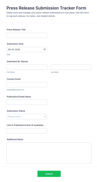 Press Release Submission Tracker Form Template