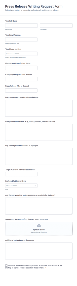 Press Release Writing Request Form Template