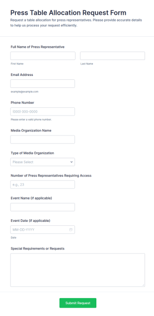 Press Table Allocation Request Form Template