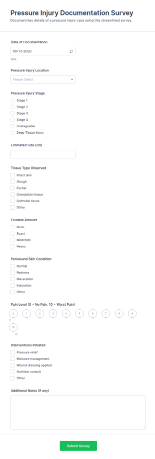 Pressure Injury Documentation Survey Form Template