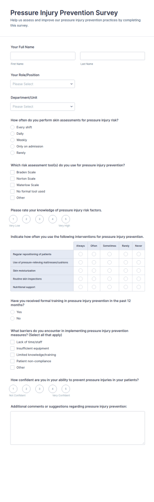Pressure Injury Prevention Survey Form Template