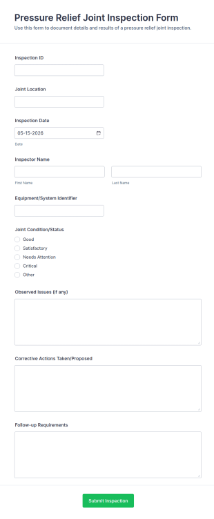 Pressure Relief Joint Inspection Form Template
