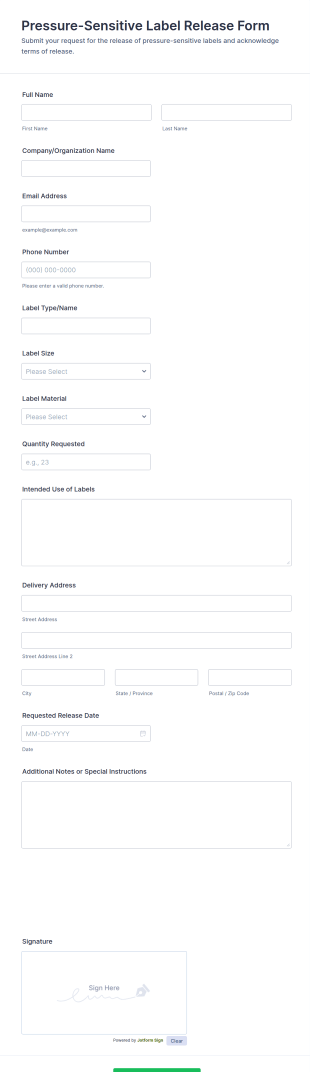 Pressure Sensitive Label Release Form Template