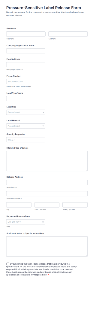 Pressure Sensitive Label Release Form Template