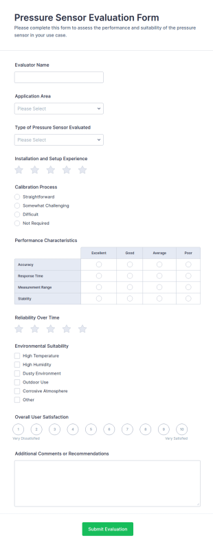 Pressure Sensor Evaluation Form Template