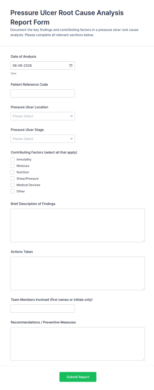 Pressure Ulcer Root Cause Analysis Report Form Template