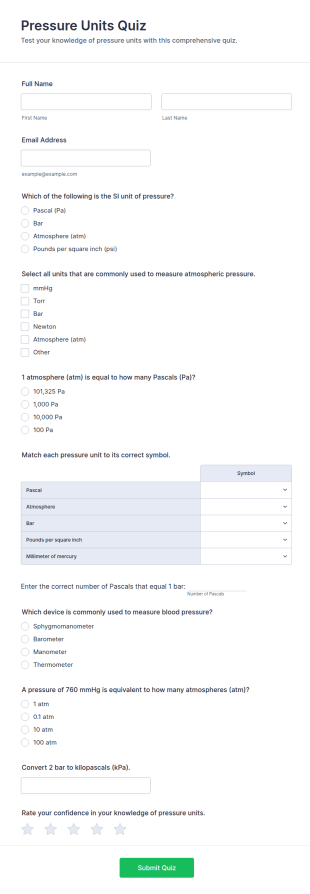 Pressure Units Quiz Form Template