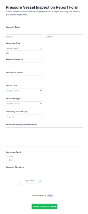 Pressure Vessel Inspection Report Form Template