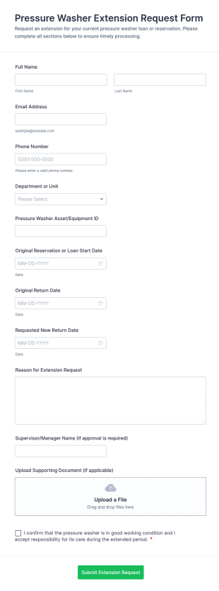 Pressure Washer Extension Request Form Template