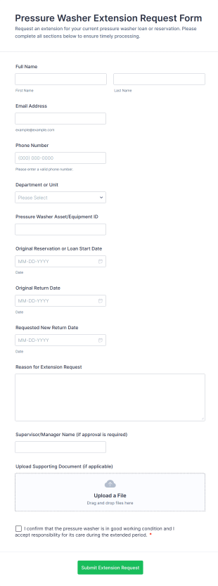 Pressure Washer Extension Request Form Template
