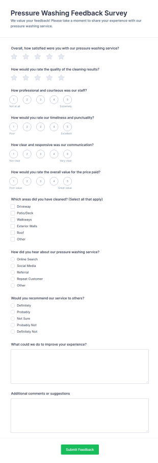 Pressure Washing Feedback Survey Form Template