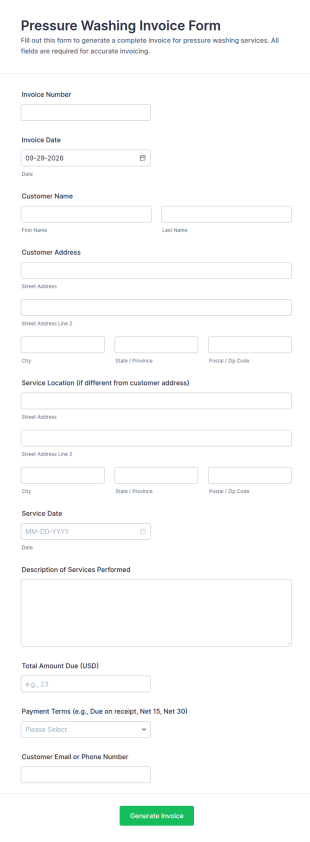 Pressure Washing Invoice Form Template