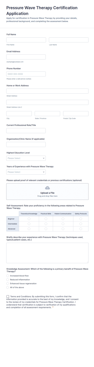 Pressure Wave Therapy Certification Application Form Template