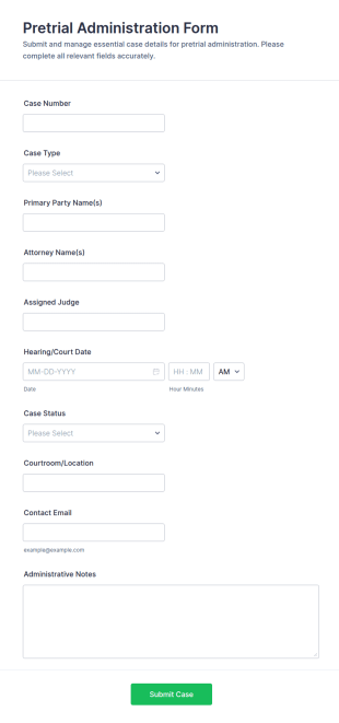 Pretrial Administration Form Template
