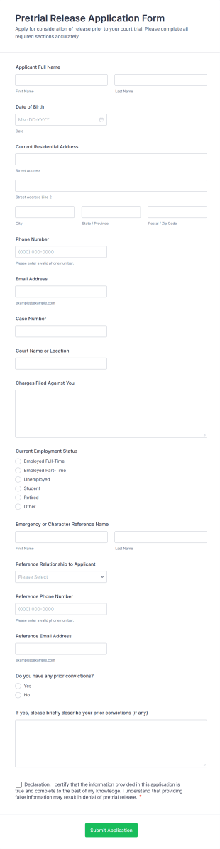 Pretrial Release Application Form Template