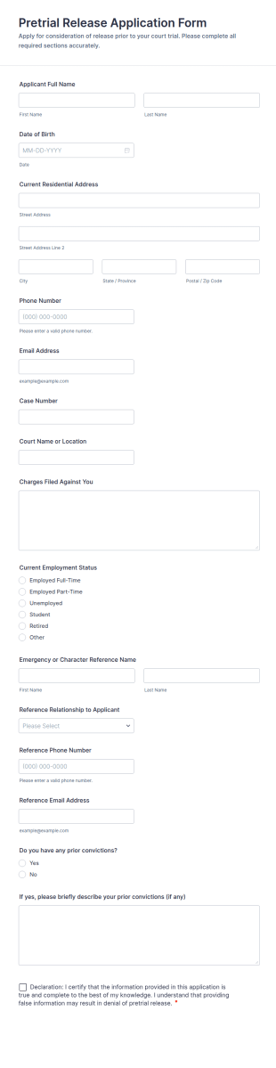 Pretrial Release Application Form Template