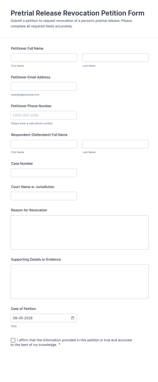 Pretrial Release Revocation Petition Form Template