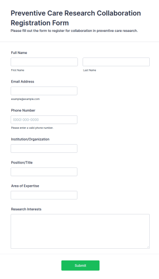 Preventive Care Research Collaboration Registration Form Template