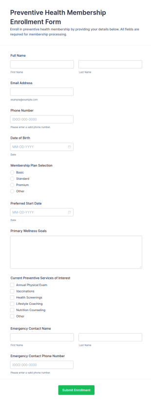 Preventive Health Membership Enrollment Form Template