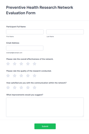 Preventive Health Research Network Evaluation Form Template