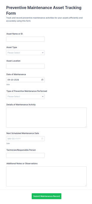 Preventive Maintenance Asset Tracking Form Template