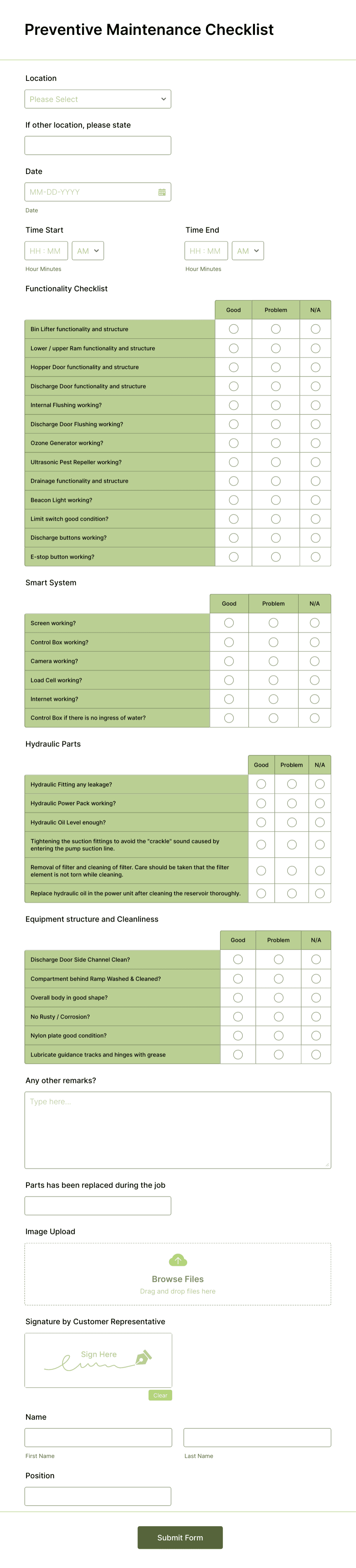 Preventive Maintenance Forms Examples Preventive Maintenance Forms Examples