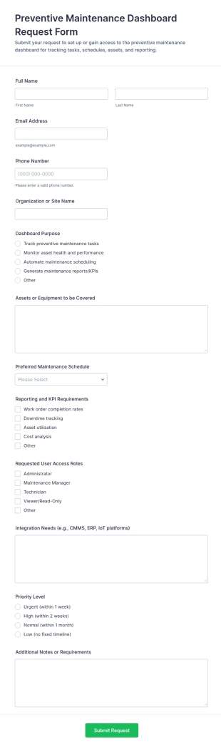 Preventive Maintenance Dashboard Request Form Template