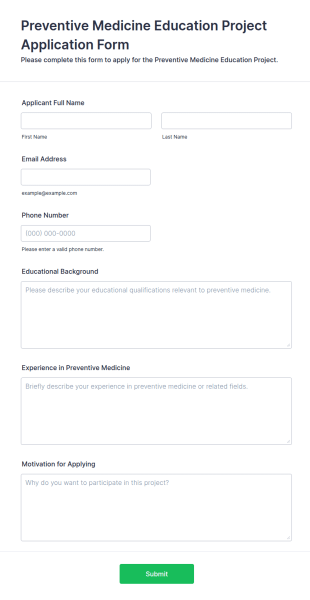 Preventive Medicine Education Project Application Form Template