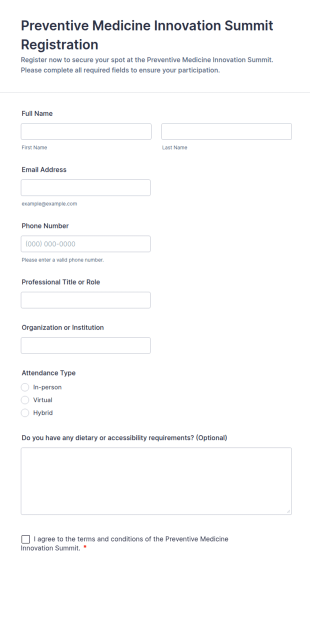 Preventive Medicine Innovation Summit Registration Form Template