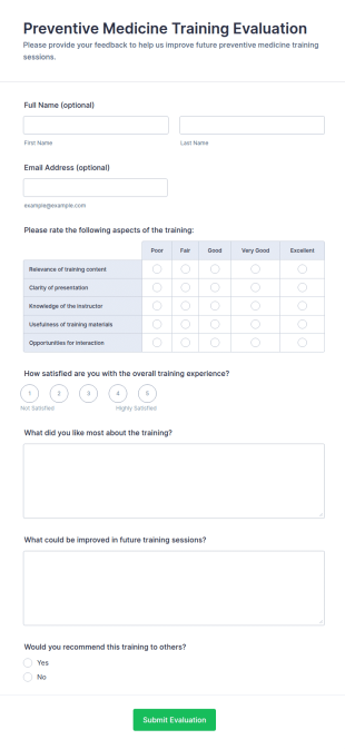 Preventive Medicine Training Evaluation Form Template