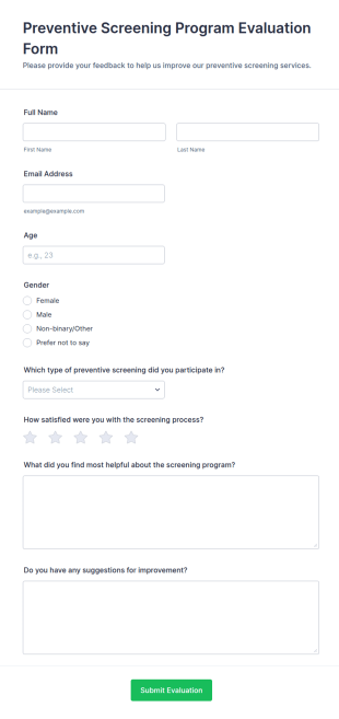 Preventive Screening Program Evaluation Form Template
