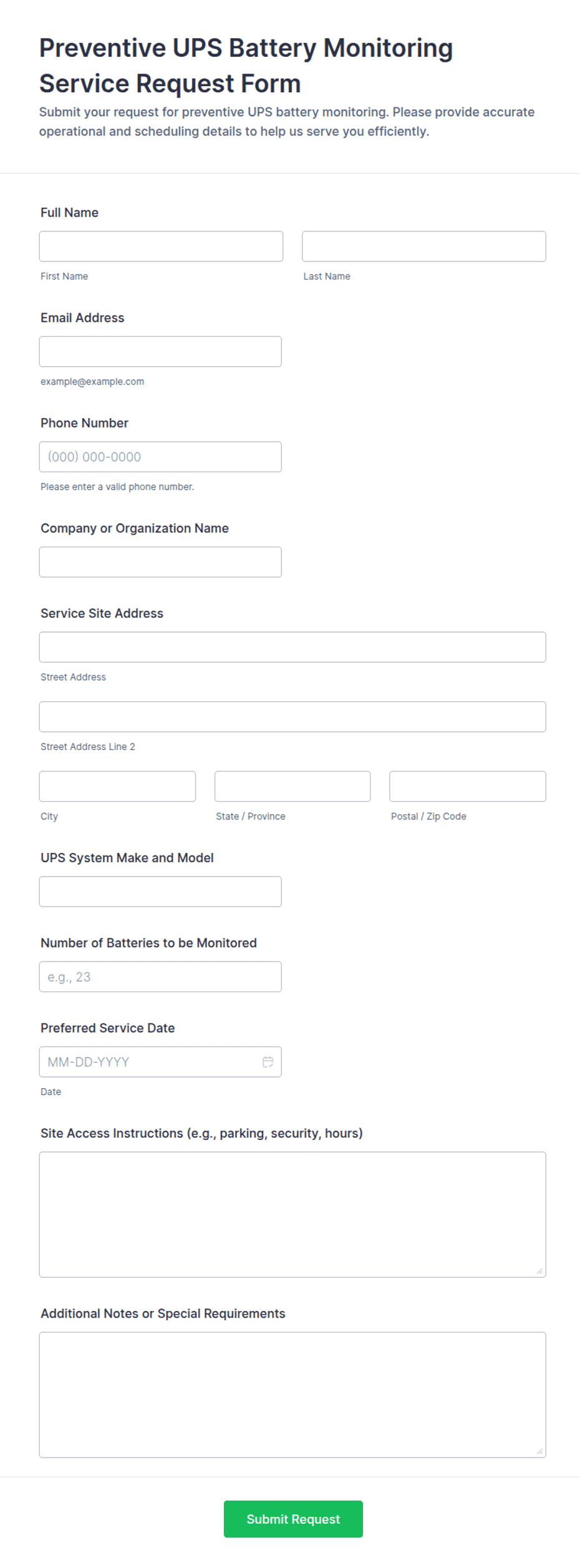 Preventive UPS Battery Monitoring Service Request Form Template | Jotform
