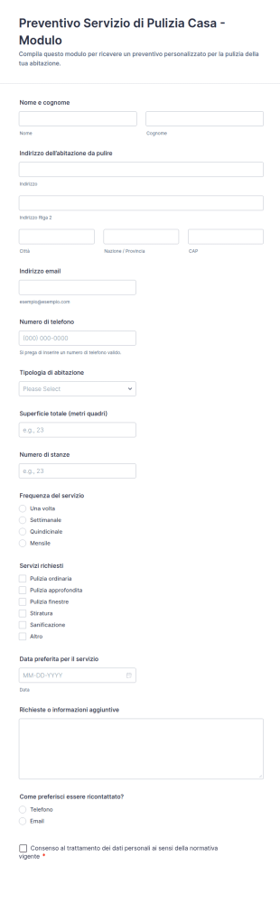 Preventivo Servizio Di Pulizia Casa Modulo