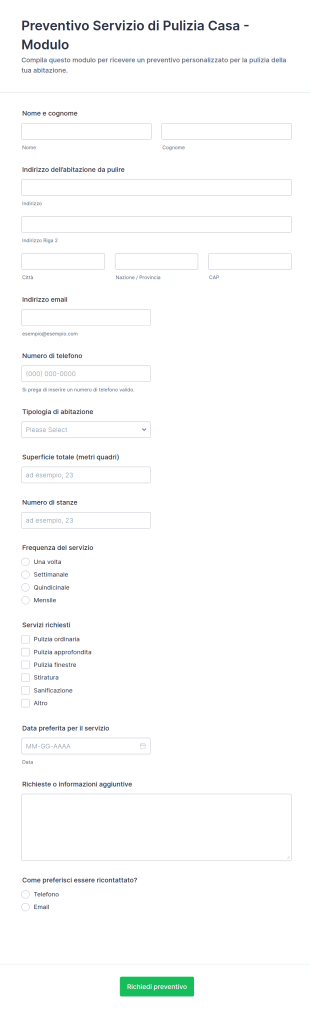 Preventivo Servizio Di Pulizia Casa Modulo