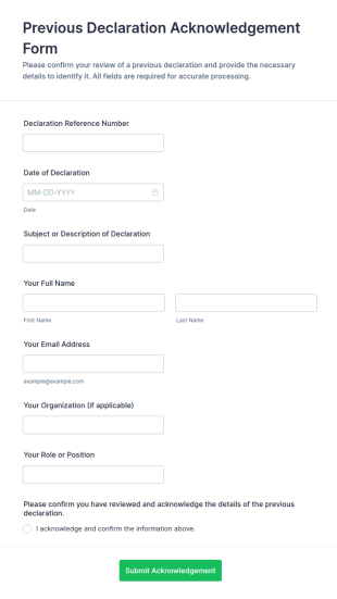 Previous Declaration Acknowledgement Form Template