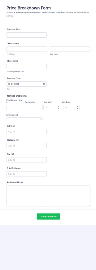 Price Breakdown Form Template