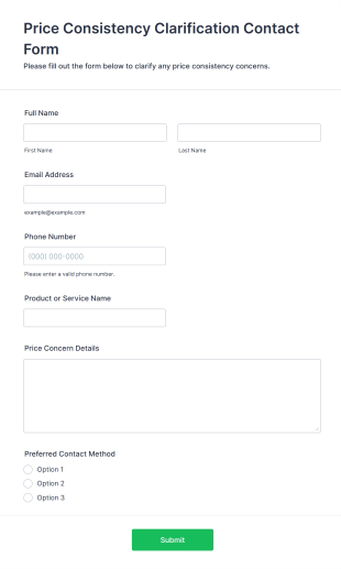 Price Consistency Clarification Contact Form Template