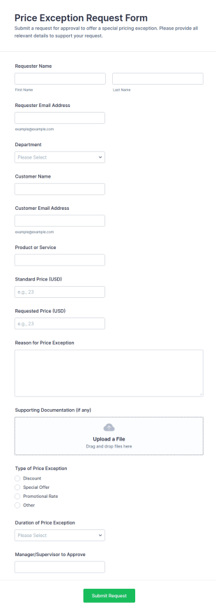 Price Exception Request Form Template