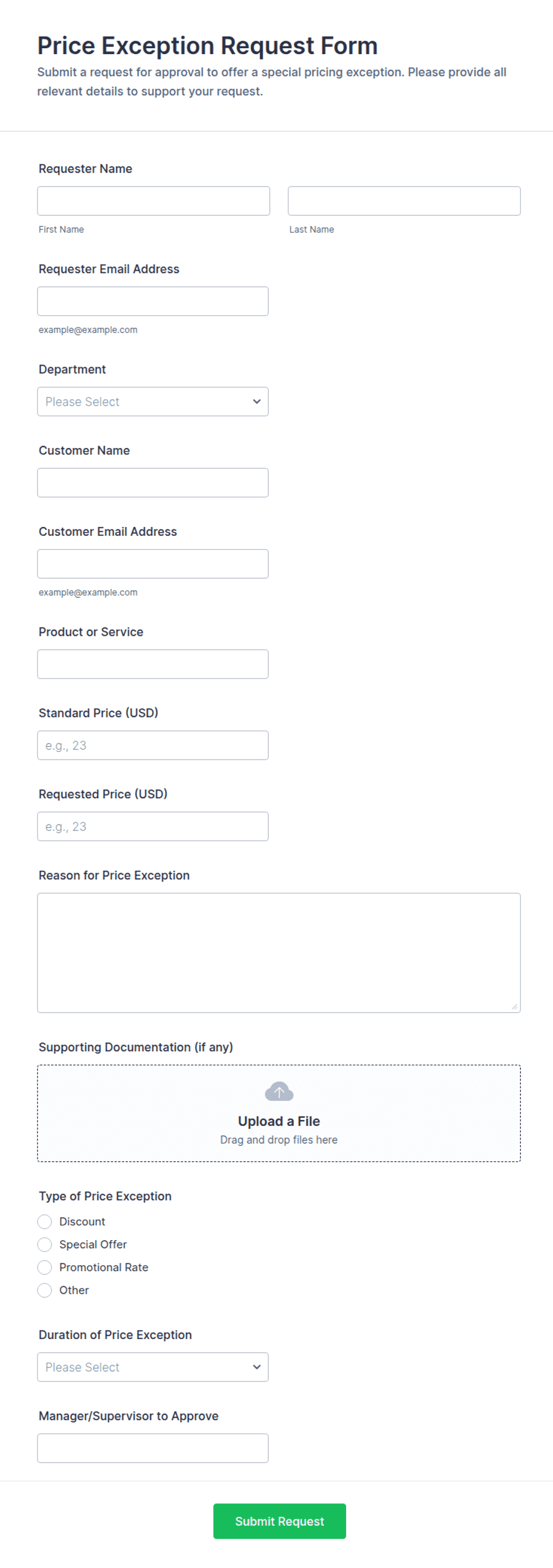Price Exception Request Form Template | Jotform