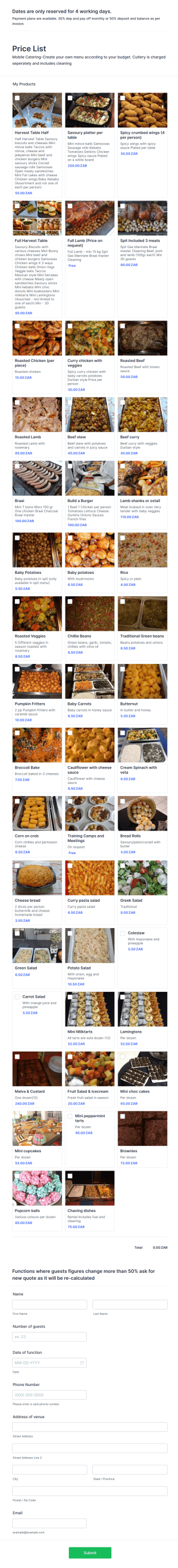Price List Form Template