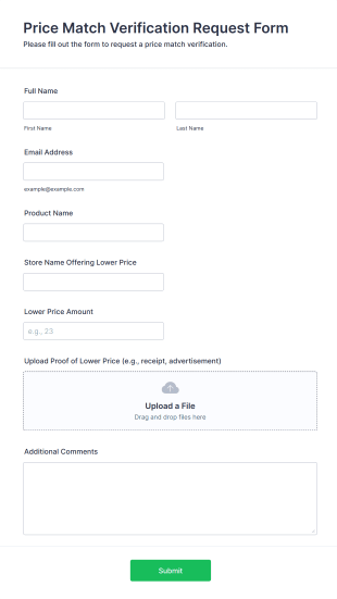 Price Match Verification Request Form Template