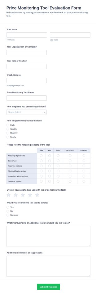 Price Monitoring Tool Evaluation Form Template