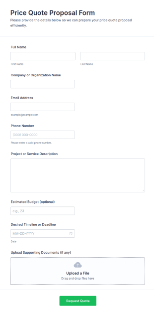Price Quote Proposal Form Template